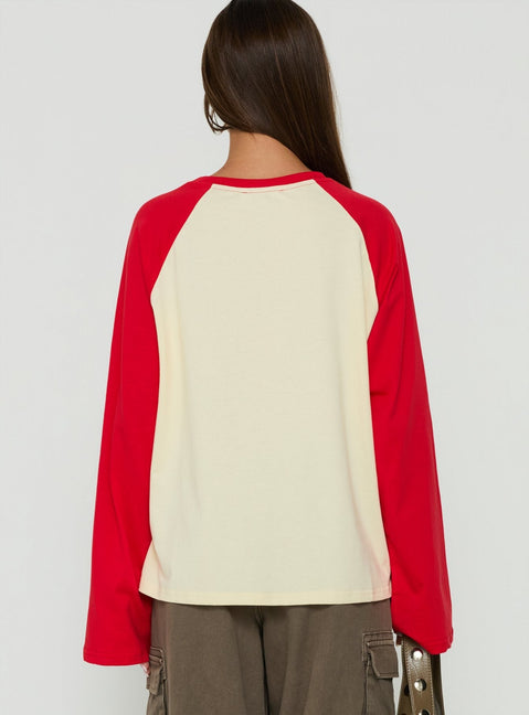 Settle Down Long Sleeve Raglan Top Lemon / Red