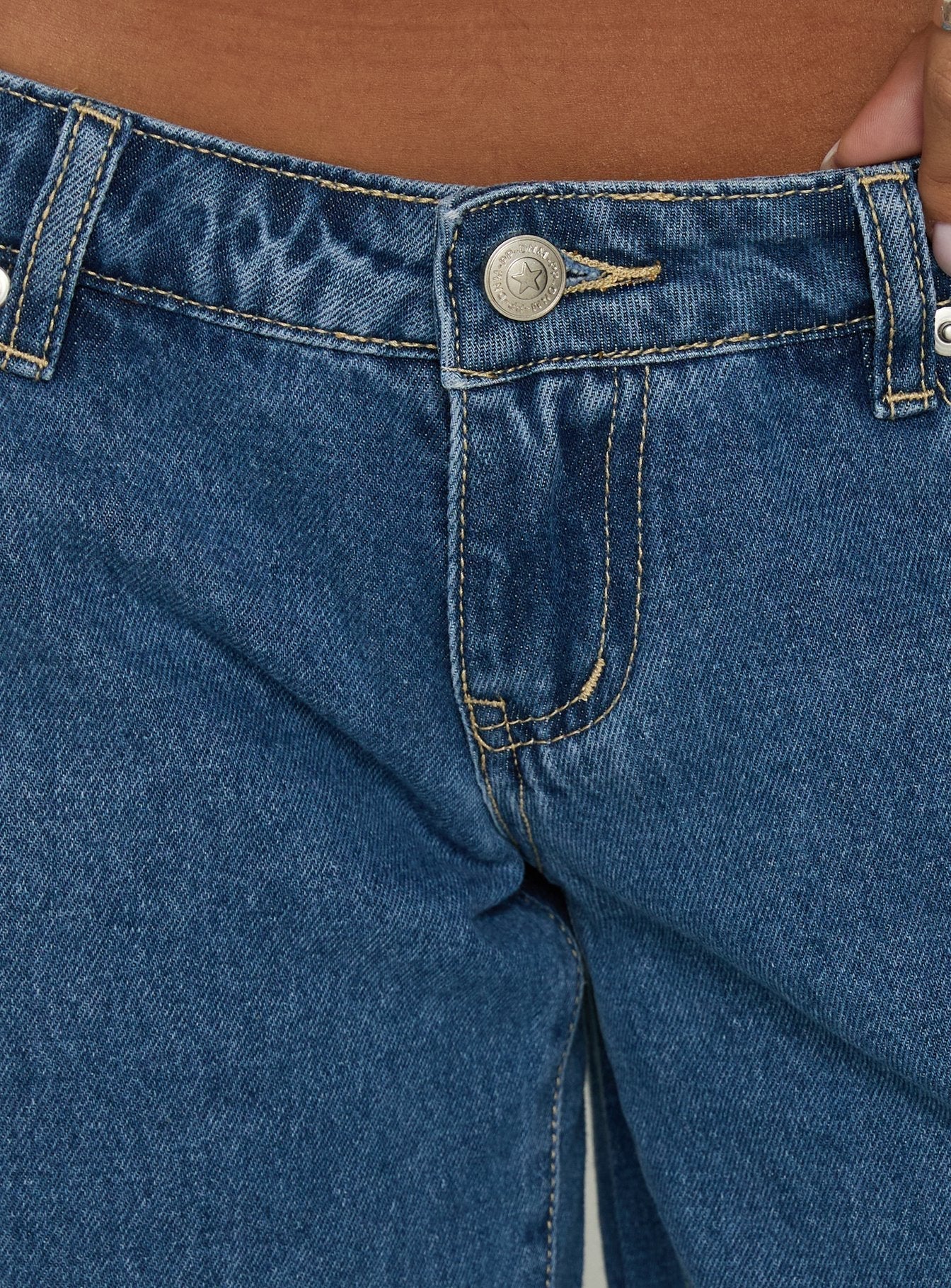 Francies Ultra Low Rise Jort Mid Blue Wash