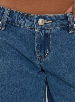 Francies Ultra Low Rise Jort Mid Blue Wash
