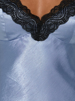 Viretta Satin Lace Trim Mini Dress Blue