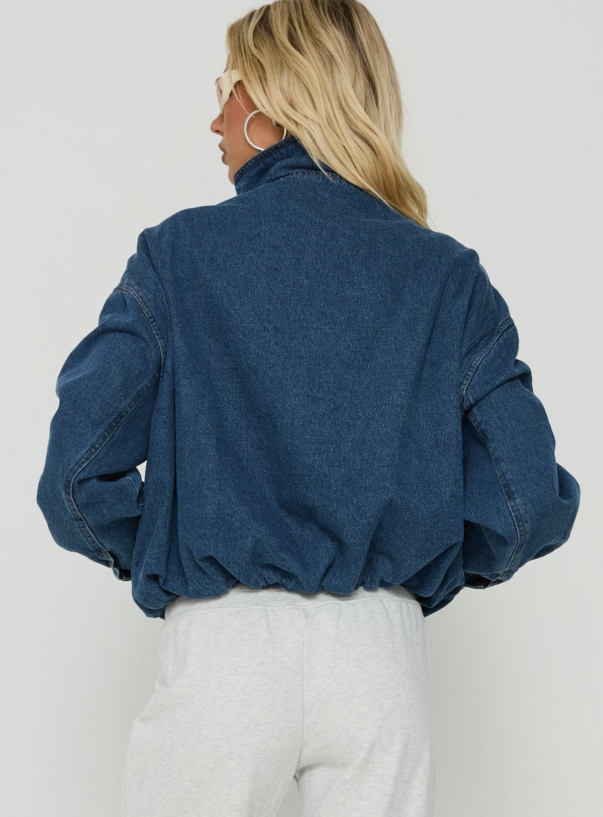 Soja Denim Funnel Neck Jacket Mid Blue Wash