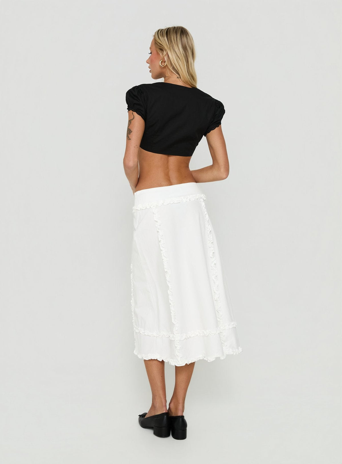 Sannah Ruffle Midi Skirt White