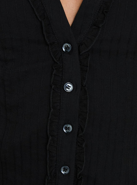 Dellen Frill Detail Blouse Top Black