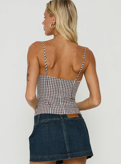 Baby Steps Spliced Bust Detail Cami Top Brown Gingham