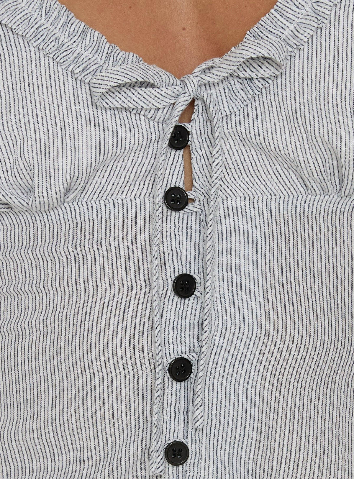 Kalysa Ruffle Short Sleeve Blouse Top Black Stripe