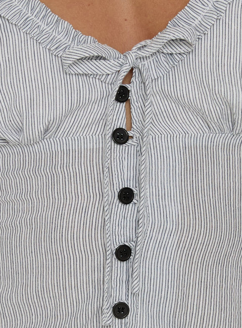 Kalysa Ruffle Short Sleeve Blouse Top Black Stripe