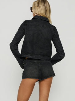 Abellah Military Denim Micro Shorts Washed Black