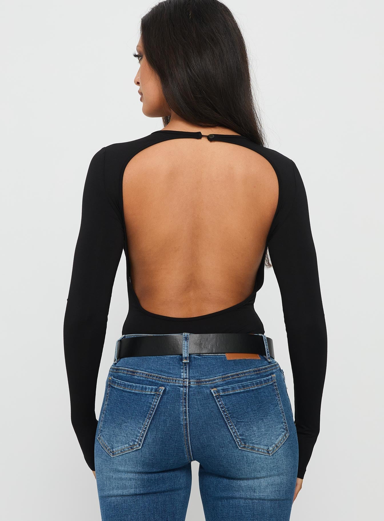 Tovira Cut Out Long Sleeve Bodysuit Black