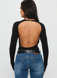 Tovira Cut Out Long Sleeve Bodysuit Black