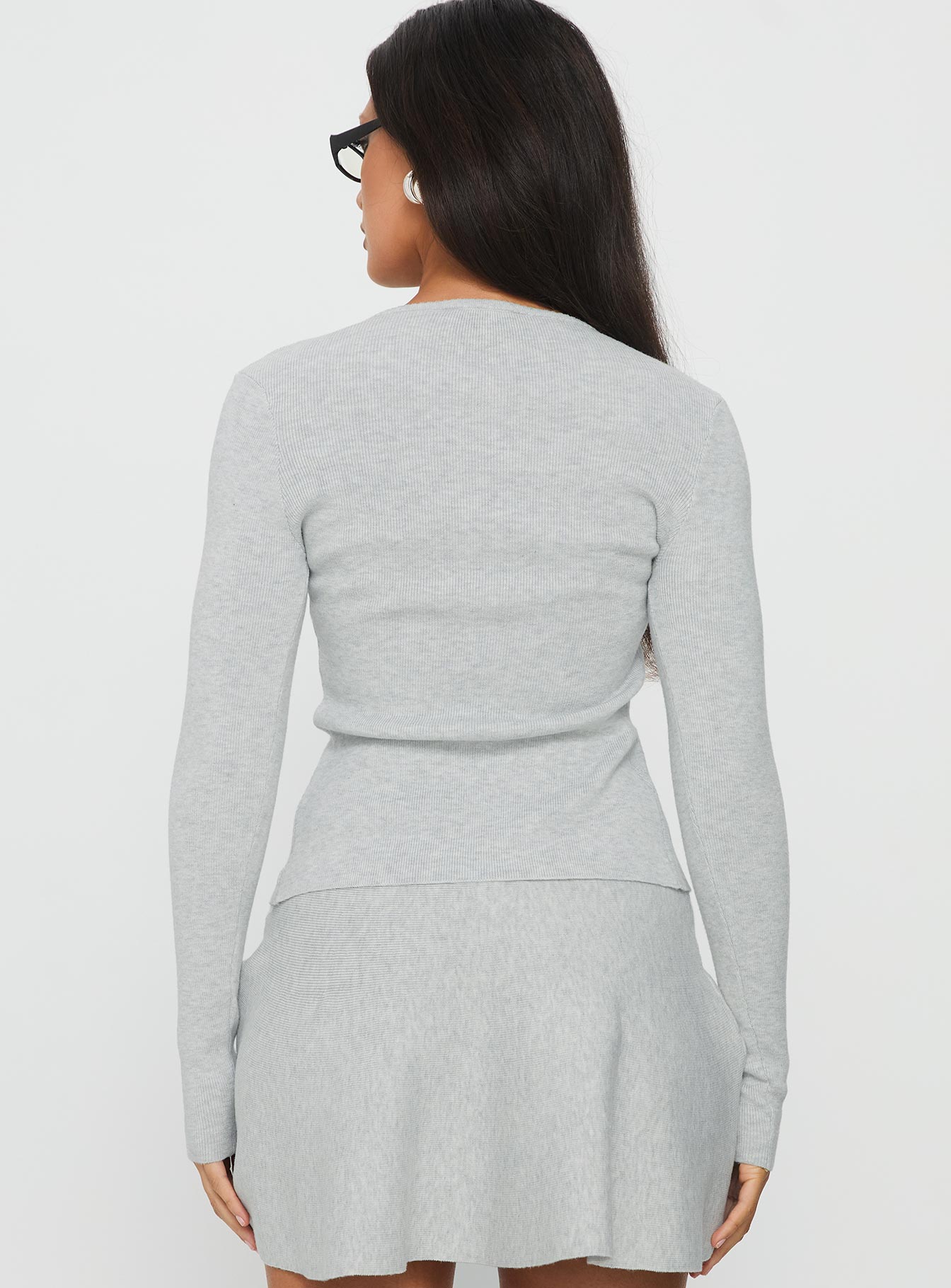 Juni Long Sleeve Knit Top Grey Marle