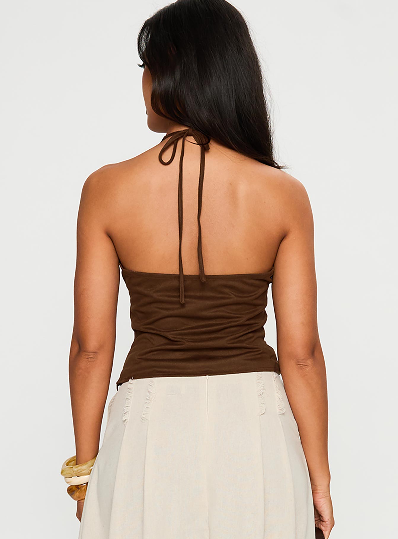 Richness Faux Suede Halter Top Brown