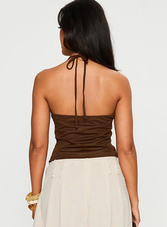 Richness Faux Suede Halter Top Brown
