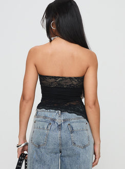 back view of model wearing Princess Polly Chianti Strapless Top Black Sleeveless straight 