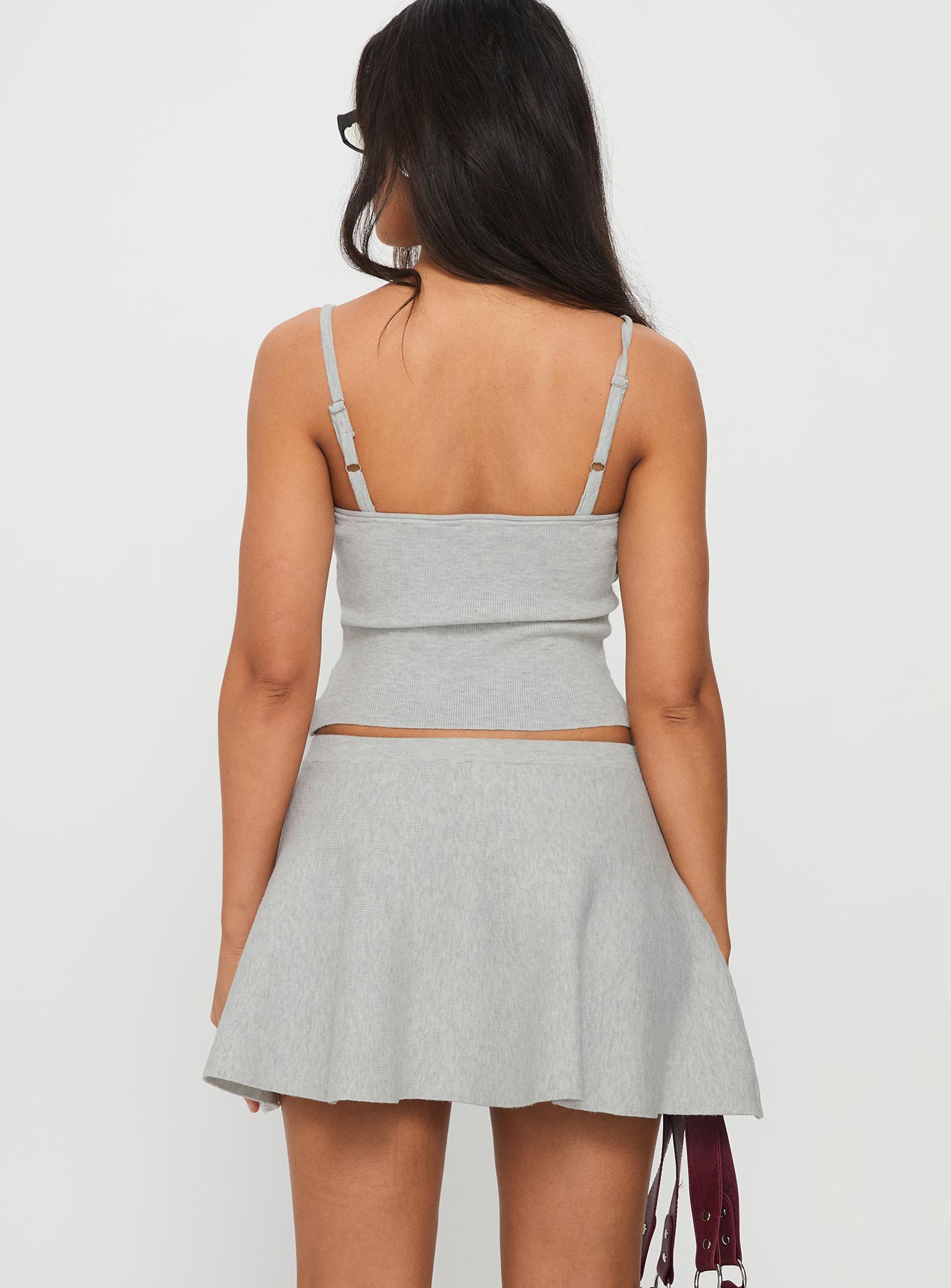 Juni Floaty Knit Mini Skirt Grey Marle