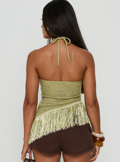 Masina Arrowneck Fringe Detail Top Green