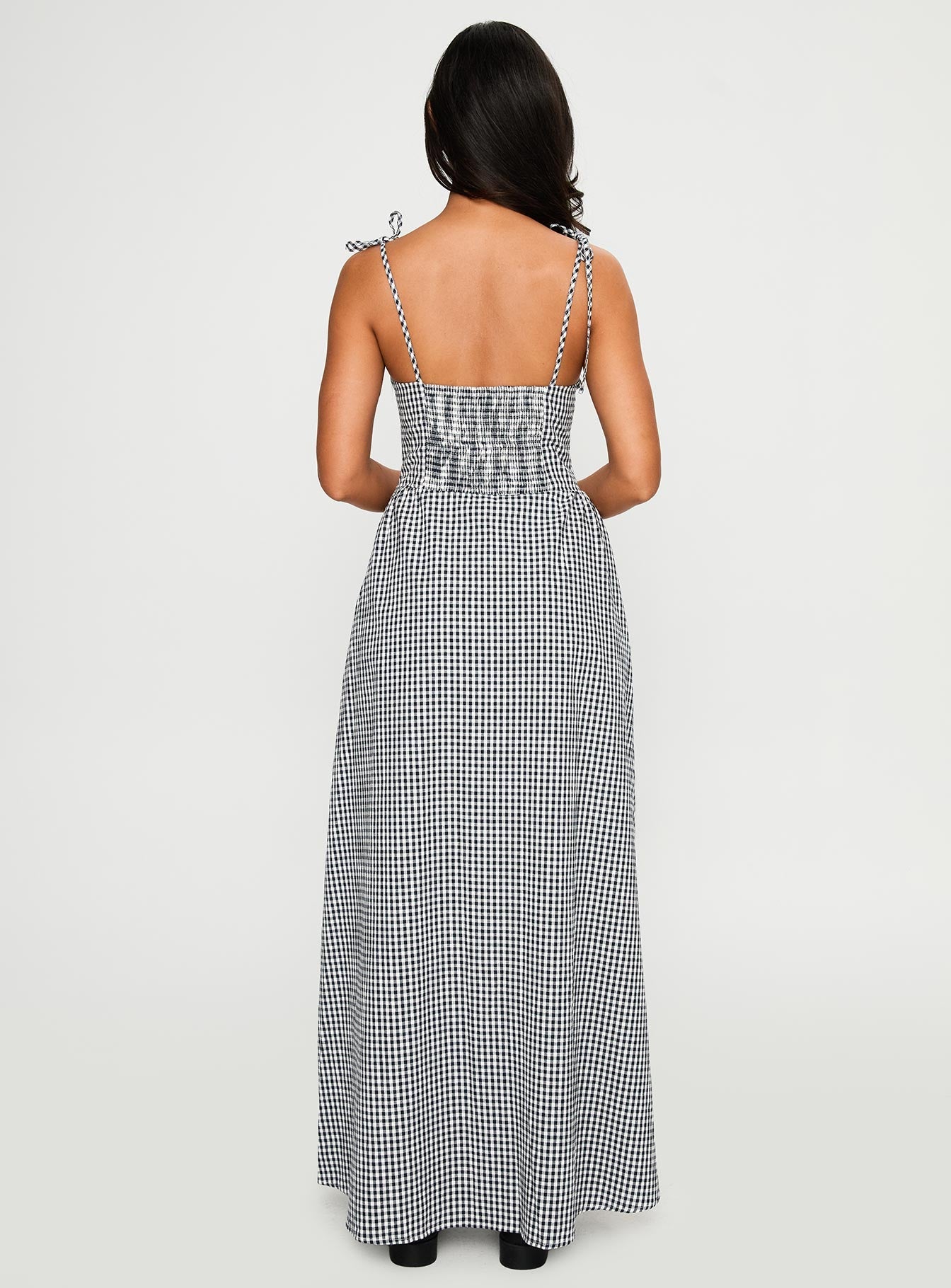 Dalanie Tie Strap Maxi Dress Navy Gingham