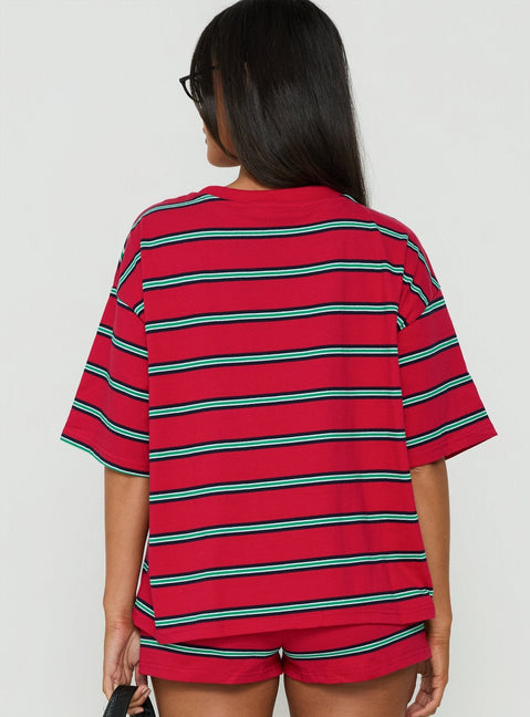 Settle Down Short Sleeve Top Red Stripe