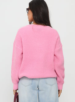 Zoea V Neck Knit Sweater Pink