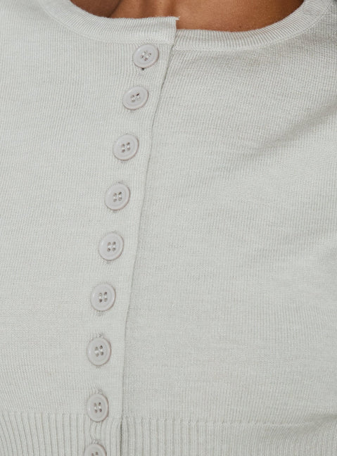 Highlighting the Emerina Cinched Button Down Cardigan Grey womens jumpers in short length detail Princess Polly