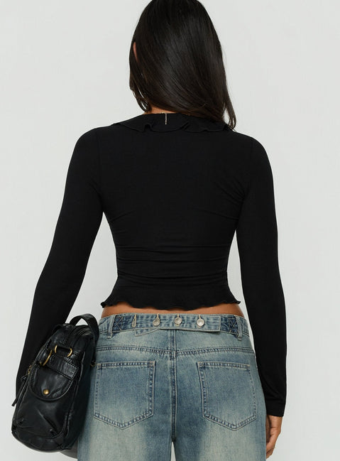 Daizia Frill Jersey Blouse Black