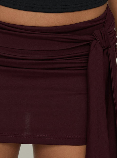 Eldric Tie Waist Micro Skirt Aubergine