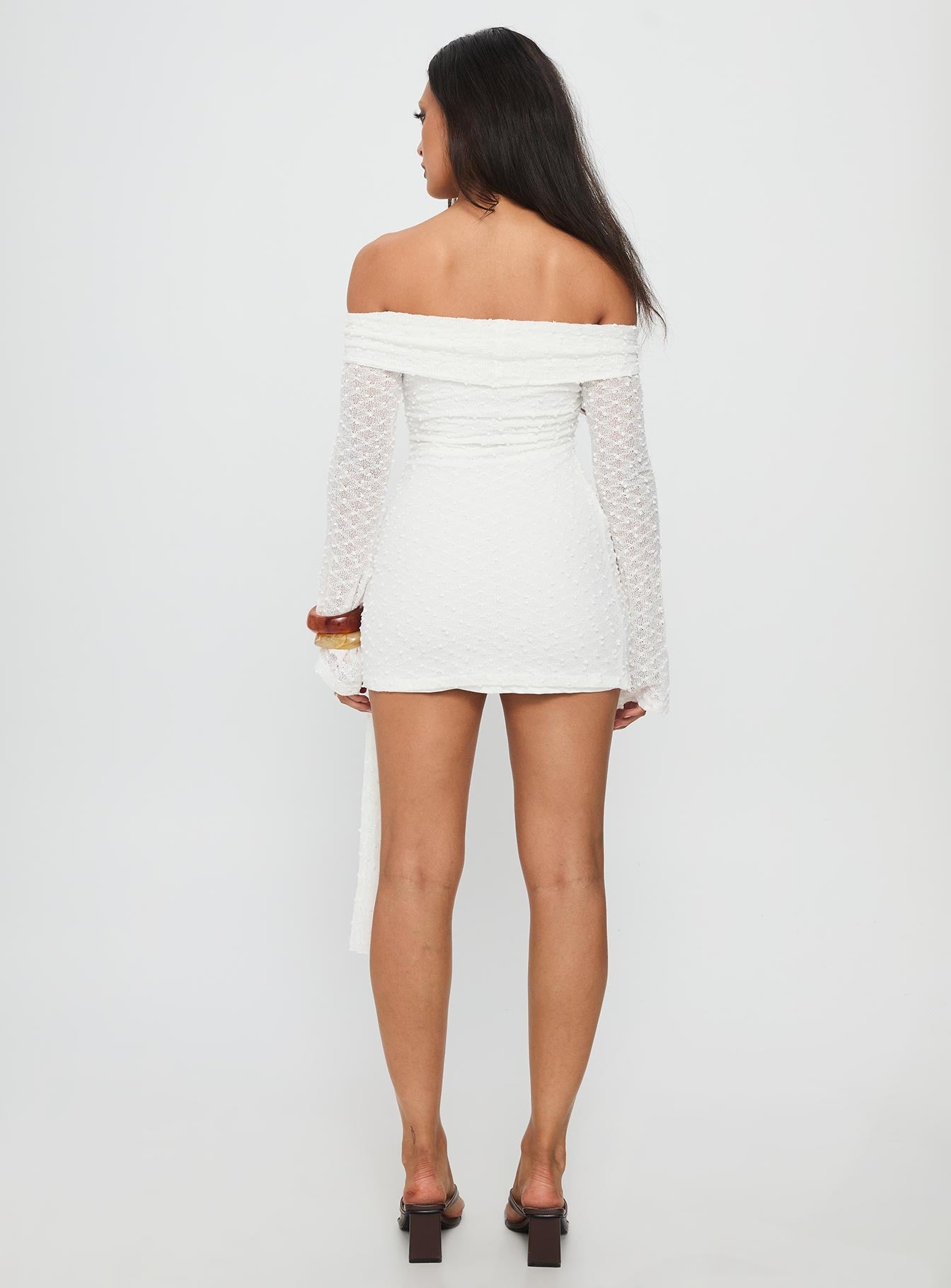 Karmin Long Sleeve Boucle Mini Dress White