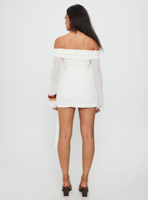 Karmin Long Sleeve Boucle Mini Dress White