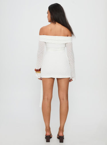 Karmin Long Sleeve Boucle Mini Dress White