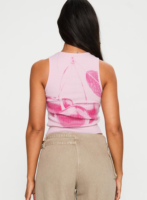 Halftone Cherry Graphic Top Pink