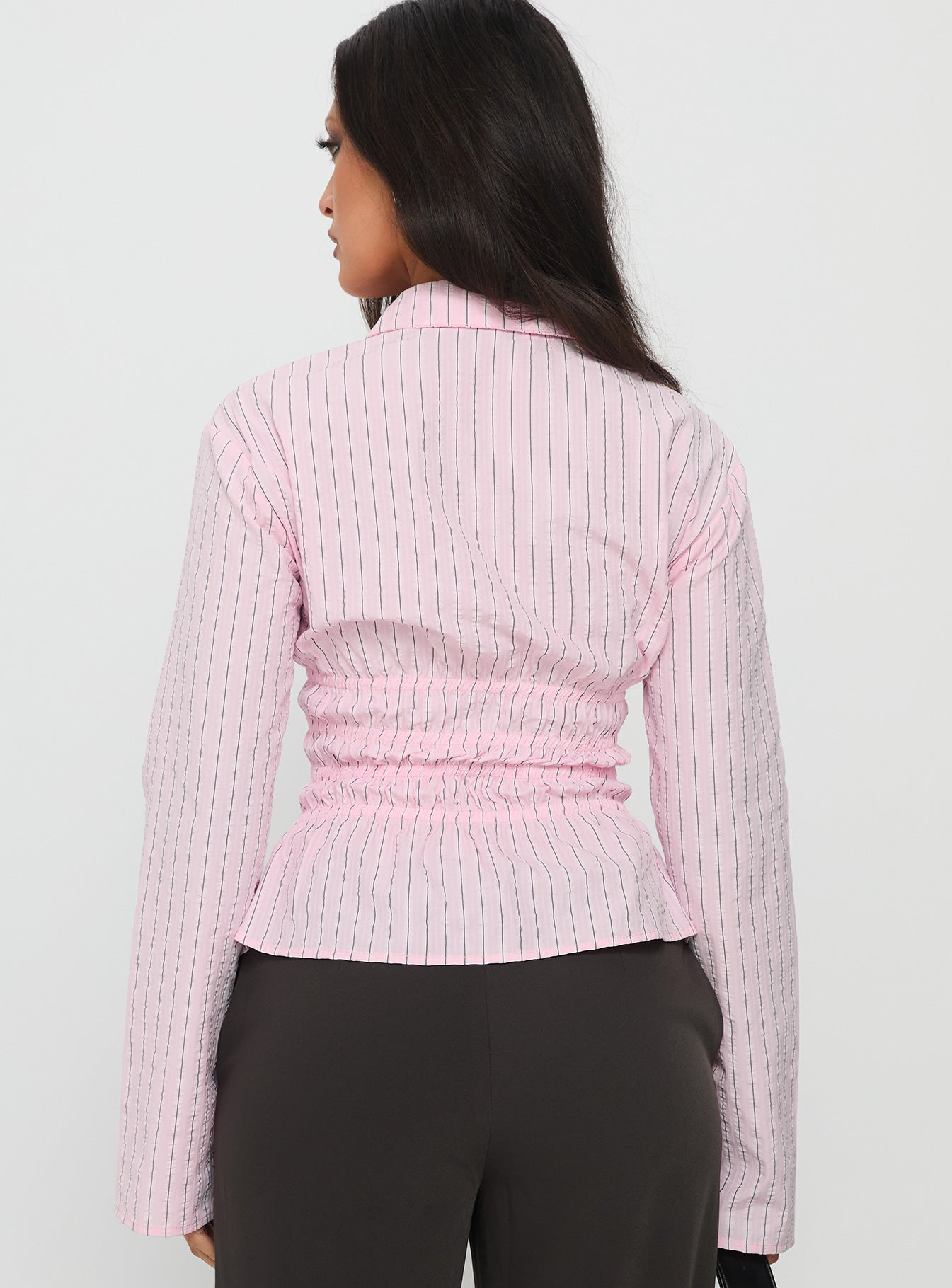 Liesel Shirred Long Sleeve Top Pink Stripe