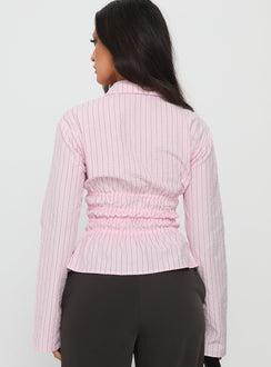 Liesel Shirred Long Sleeve Top Pink Stripe
