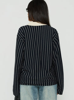 Boarders V Neck Polo Jumper Navy Stripe