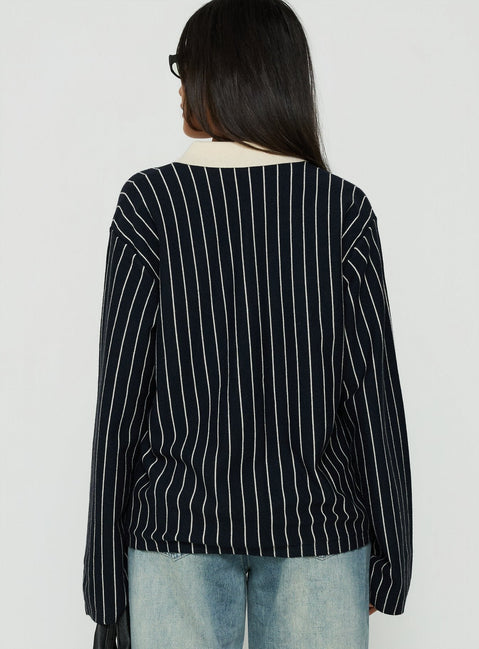 Boarders V Neck Polo Jumper Navy Stripe