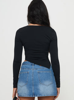 back view of model wearing Princess Polly Inca Long Sleeve Top Black Full Sleeves Square Neck 