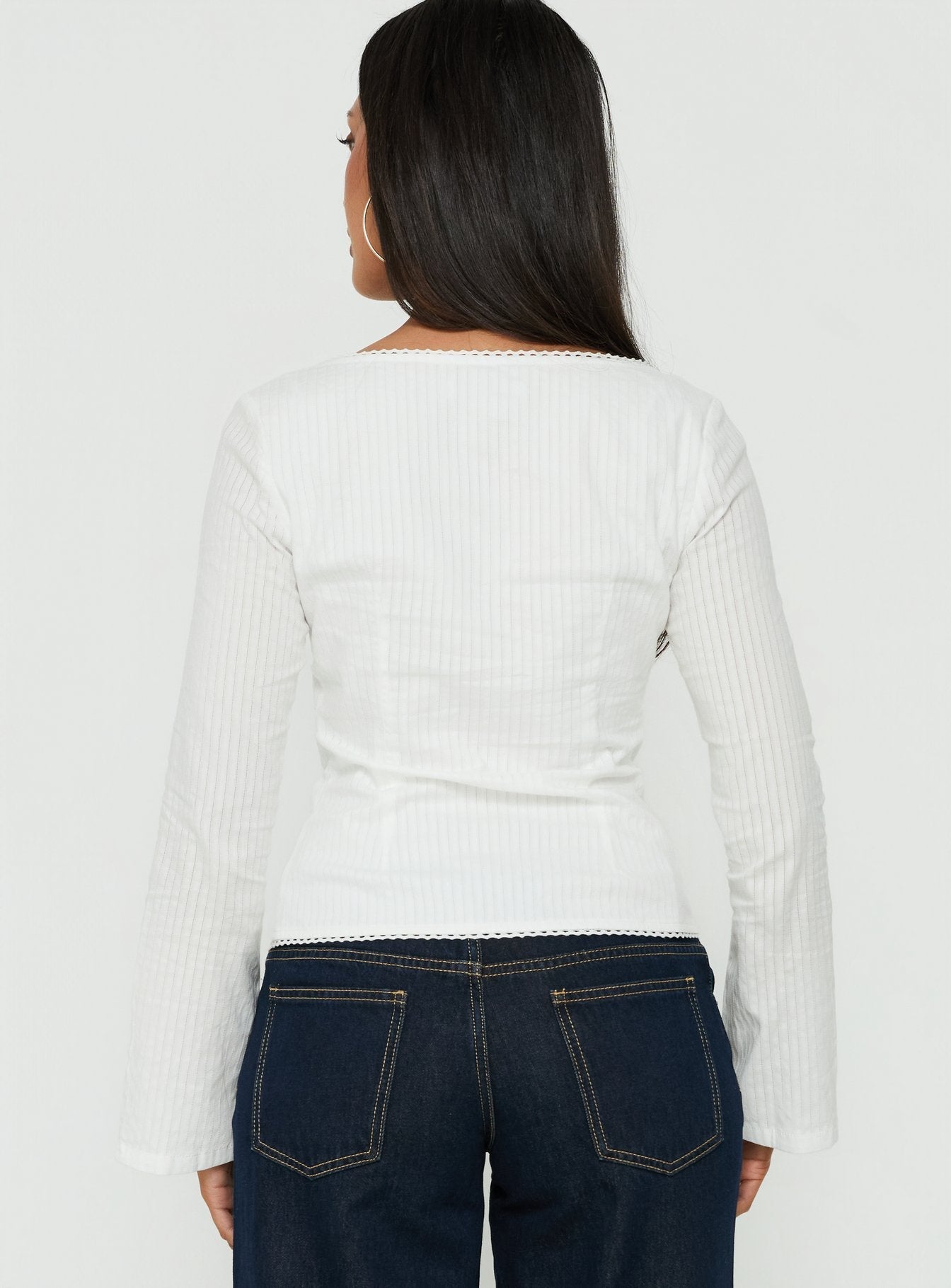 Leoniah Pico Trim Button Up Long Sleeve Top White