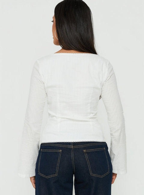 Leoniah Pico Trim Button Up Long Sleeve Top White