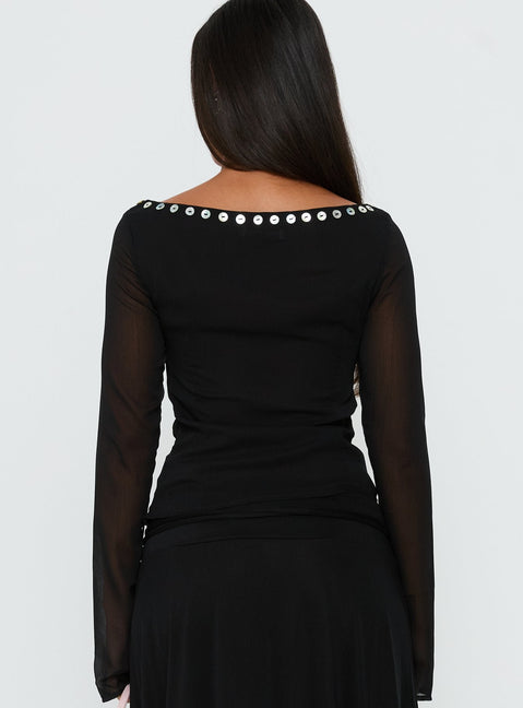 Novare Chiffon Long Sleeve Button Detail Top Black