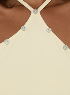 Eiva Arrowneck Button Detail Top Lemon