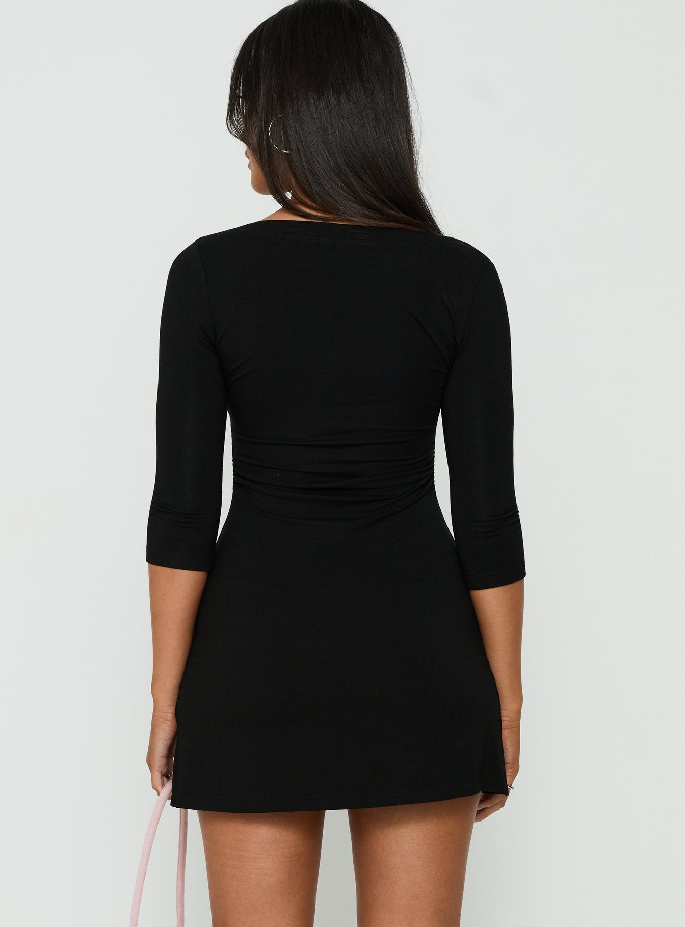 Florisa 3/4 Sleeve V Neck Mini Dress Black