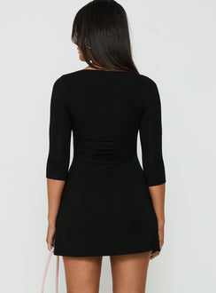 Florisa 3/4 Sleeve V Neck Mini Dress Black