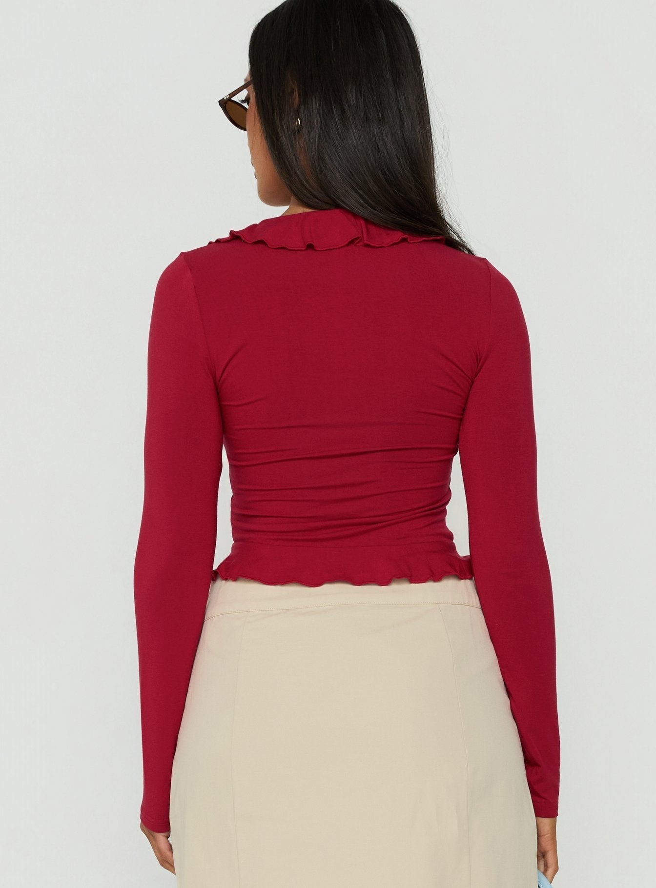Daizia Frill Jersey Blouse Red