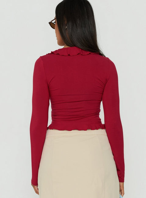 Daizia Frill Jersey Blouse Red