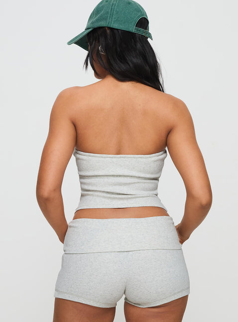 back view of model wearing Princess Polly Baseline Strapless Rib Top Grey Sleeveless straight 