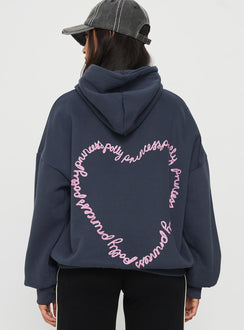 back view of model wearing Princess Polly Princess Polly Love Letter Graphic Hoodie Slate Grey 