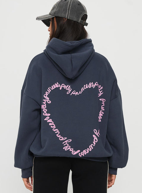 back view of model wearing Princess Polly Princess Polly Love Letter Graphic Hoodie Slate Grey 