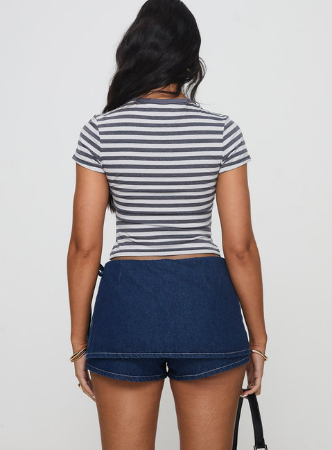 product Princess Polly Floyra Top Blue / White Stripe Short Sleeves Crew Neck 