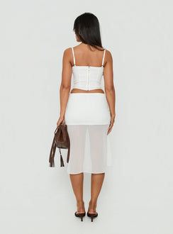 Camy Sheer Panelled Midi Skirt White