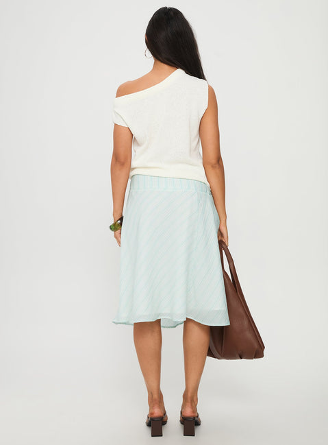 back view of model wearing Princess Polly Alunara Midi Skirt Aqua Stripe Midi Skirts 