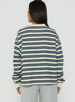 Opollo V Neck Jumper Blue Multi Stripe