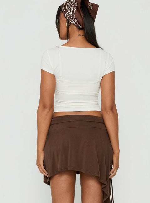 Joaney Tie Side Jersey Mini Skirt Chocolate